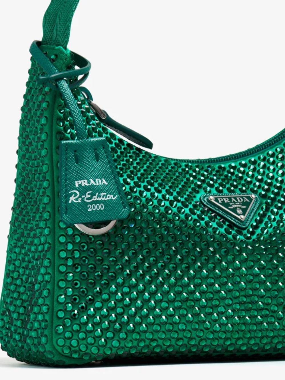 Prada Green Crystal-Embellished Re-Edition Shoulder Bag